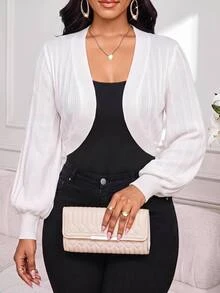 SHEIN Lady ملابس علوية صوفية محبوكة مفرغة للنساء للعطلات - أبيض - مشاهدة 3