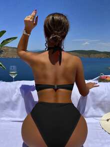 Swim SXY 1pc Swimsuit, Fashion Suitable For Summer, With Underwire, Non Push-Up - Black - View 2