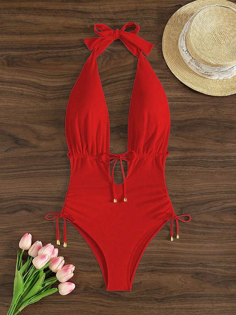SHEIN Swim 1pc Red One-Piece Women Beach Summer Outfit - Red - View 1