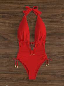 SHEIN Swim 1pc Red One-Piece Women Beach Summer Outfit - Red - View 5