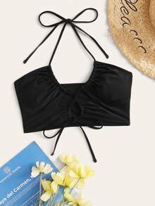Swim Basics Top bikini halter de espalda con cordón - Negro - Ver 5