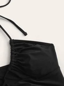 Swim Basics Top bikini halter de espalda con cordón - Negro - Ver 6