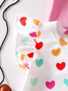 SHEIN Playful Pals Random 1 Pc Baby Girl Sweet Cute Fruit Floral Heart Pattern Printed Flutter Sleeve Top, Suitable For Summer Casual Minimalist Daily Wear - Multicolor - View 3