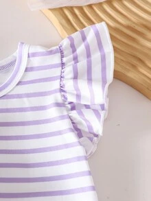 SHEIN Playful Pals Random 1 Pc Baby Girl Sweet Cute Fruit Floral Heart Pattern Printed Flutter Sleeve Top, Suitable For Summer Casual Minimalist Daily Wear - Multicolor - View 7
