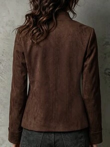 Breezaya Women's Autumn/Winter Vintage Lace Patchwork Long Sleeve Jacket - Brown - View 2