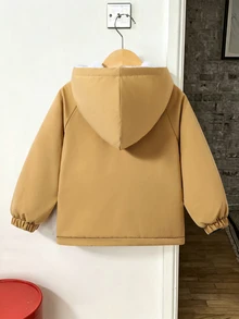 SHEIN 小男孩時尚保暖內裡口袋冬季外套，適合日常休閒、戶外、學校及各種場合，秋冬季，外衣，冬季夾克 - 藍色 - 查看 2