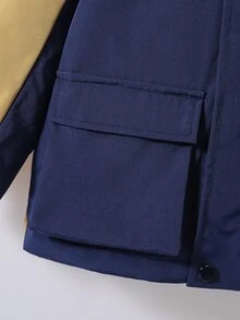 SHEIN 小男孩時尚保暖內裡口袋冬季外套，適合日常休閒、戶外、學校及各種場合，秋冬季，外衣，冬季夾克 - 藍色 - 查看 6