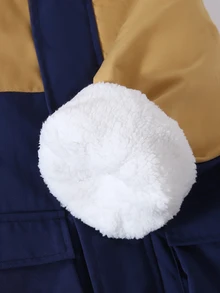 SHEIN 小男孩時尚保暖內裡口袋冬季外套，適合日常休閒、戶外、學校及各種場合，秋冬季，外衣，冬季夾克 - 藍色 - 查看 8