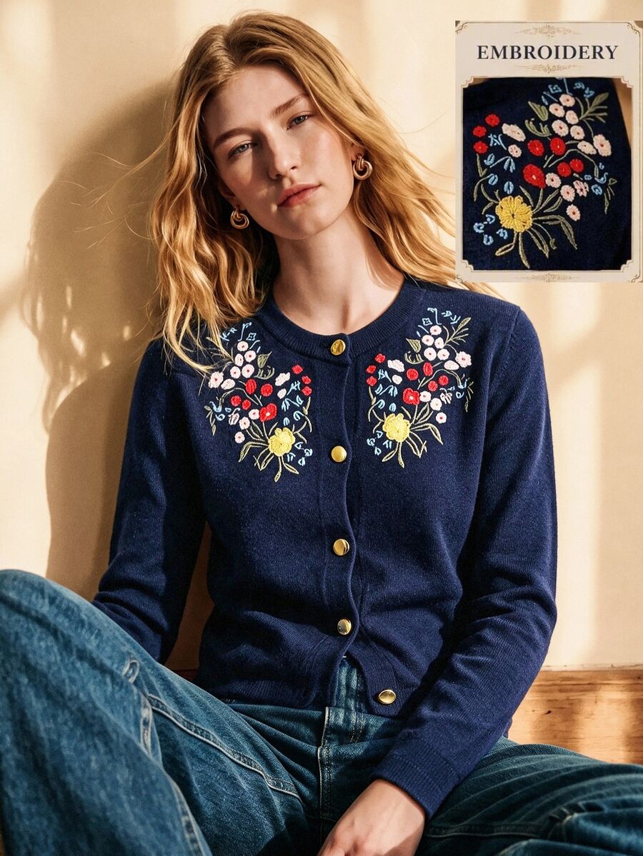 SHEIN 女款花卉印花休閒百搭日常穿著開襟衫
