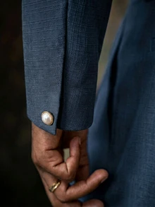CalleClaro 男士梭织休闲宽松长袖外套和直筒裤燕尾服套装（2件套） - 藏蓝色 - 查看 5