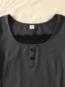 SHEIN قطعة واحدة توب هينلي بتصميم قطعتين وهمي مع حافة دانتيل، رقبة سكوب ضيقة وأكمام طويلة، للفتيات المراهقات 12-16 سنة، عشوائي، جديد لخريف وشتاء، مناسب للاستخدام اليومي والمدرسة والحفلات والخروجات - الأسود - مشاهدة 9
