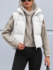 EURMUSE Zip Up Drawstring Vest Padded Coat - White - View 2