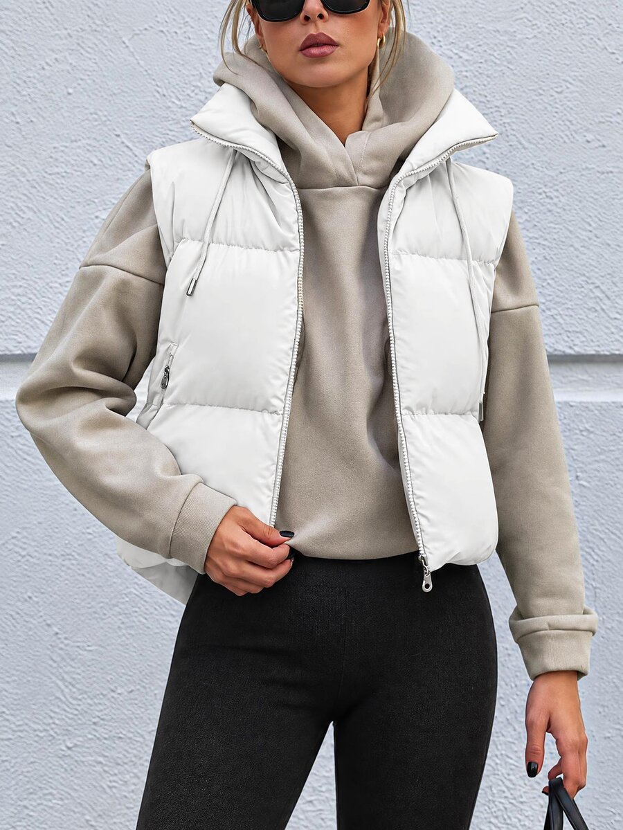 EURMUSE Zip Up Drawstring Vest Padded Coat