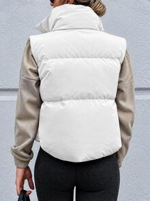 EURMUSE Zip Up Drawstring Vest Padded Coat - White - View 3
