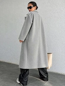 EURMUSE Ladies' Lapel Collar Double-Breasted Woolen Coat - Light Grey - View 3