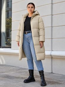 EURMUSE Women's Plus Size Hooded Padded Coat - Beige - View 6