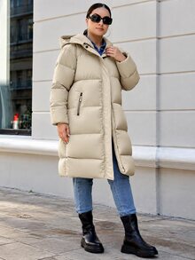 EURMUSE Women's Plus Size Hooded Padded Coat - Beige - View 5