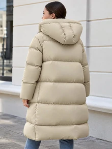 EURMUSE Women's Plus Size Hooded Padded Coat - Beige - View 3