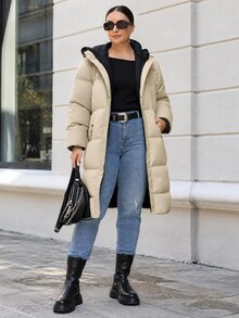 EURMUSE Women's Plus Size Hooded Padded Coat - Beige - View 4