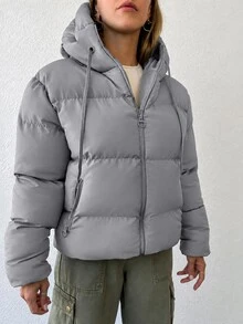 EURMUSE Women's Hooded Drawstring Padded Coat Jacket - Lilac Purple - View 6