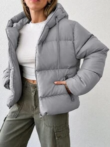 EURMUSE Women's Hooded Drawstring Padded Coat Jacket - Lilac Purple - View 5