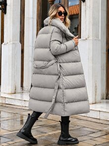 EURMUSE Women's Belted Padded Coat - Grey - View 2