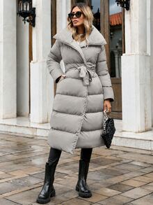 EURMUSE Women's Belted Padded Coat - Grey - View 5