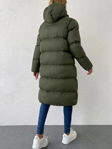 EURMUSE Zip Up Hooded Padded Coat - Dark Green - View 3
