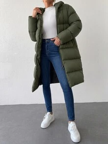 EURMUSE Zip Up Hooded Padded Coat - Dark Green - View 4