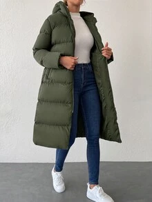 EURMUSE Zip Up Hooded Padded Coat - Dark Green - View 2