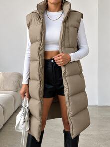 EURMUSE Zip Up Hooded Puffer Vest Coat - Grey - View 4
