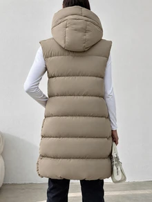EURMUSE Zip Up Hooded Puffer Vest Coat - Grey - View 3