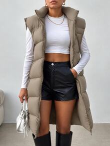 EURMUSE Zip Up Hooded Puffer Vest Coat - Grey - View 6