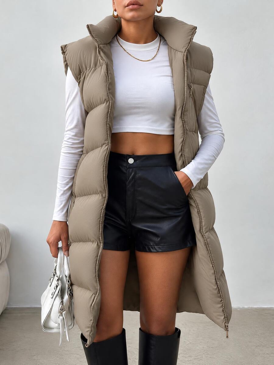 EURMUSE Zip Up Hooded Puffer Vest Coat