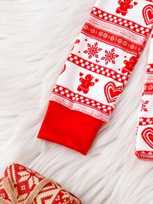 女童嬰兒秋冬貼身長袖睡衣褲套裝，聖誕愛心設計 - 紅色 - 查看 6