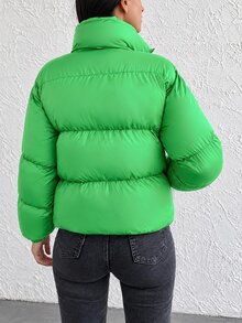 SHEIN Cottnline Zip Up Drop Shoulder Padded Coat - Green - View 2