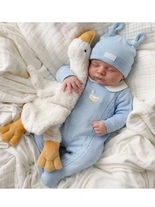 SHEIN Kids Kids Newborn Duck Embroidery Autumn Winter Sweater Romper Neutral Baby - Blue - View 1