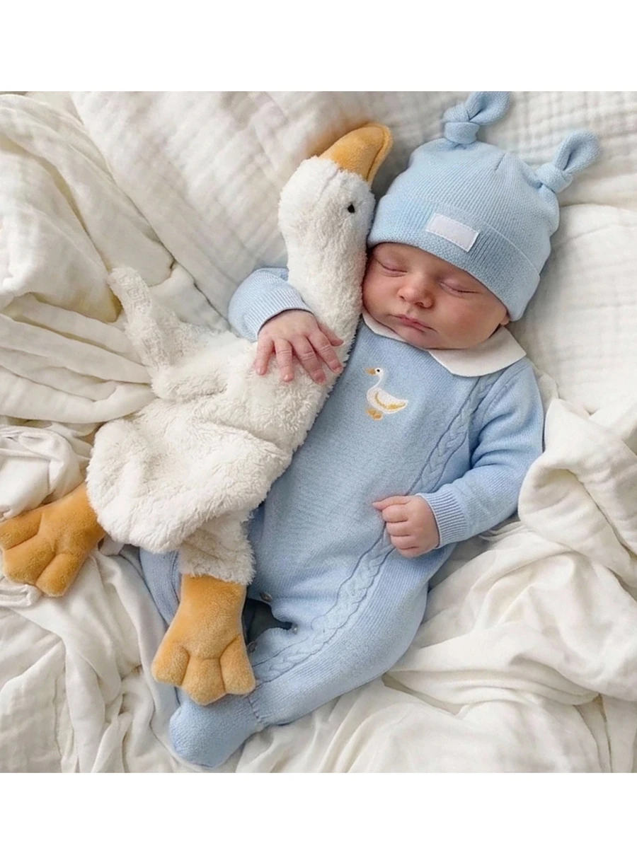 SHEIN Kids Kids Newborn Duck Embroidery Autumn Winter Sweater Romper Neutral Baby - Blue - View 1