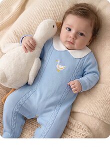 SHEIN Kids Kids Newborn Duck Embroidery Autumn Winter Sweater Romper Neutral Baby - Blue - View 8