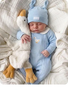 SHEIN Kids Kids Newborn Duck Embroidery Autumn Winter Sweater Romper Neutral Baby - Blue - View 3