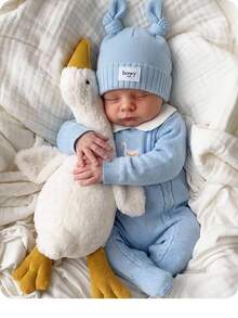 SHEIN Kids Kids Newborn Duck Embroidery Autumn Winter Sweater Romper Neutral Baby - Blue - View 2