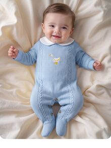 SHEIN Kids Kids Newborn Duck Embroidery Autumn Winter Sweater Romper Neutral Baby - Blue - View 7
