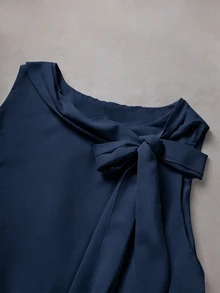 Franclia Plus Size Asymmetrical Hem Bowknot Sleeveless Chiffon Blouse, Fashion Resort Style, Spring/Summer - Navy Blue - View 5
