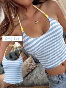 SHEIN Swim 女款春夏隨機印花細肩帶背心比基尼上衣 - 彩色 - 查看 2