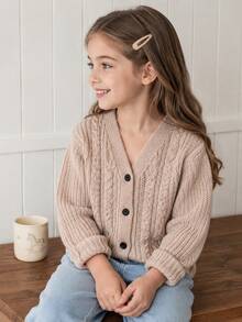 SHEIN Young Girl Autumn/Winter Casual Versatile Solid Color Cardigan - Multicolor - View 2