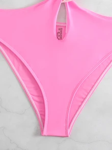 Swim SXY Summer Beach Colorblock Cut-Out Halter One Piece Swimsuit - Pink - View 6