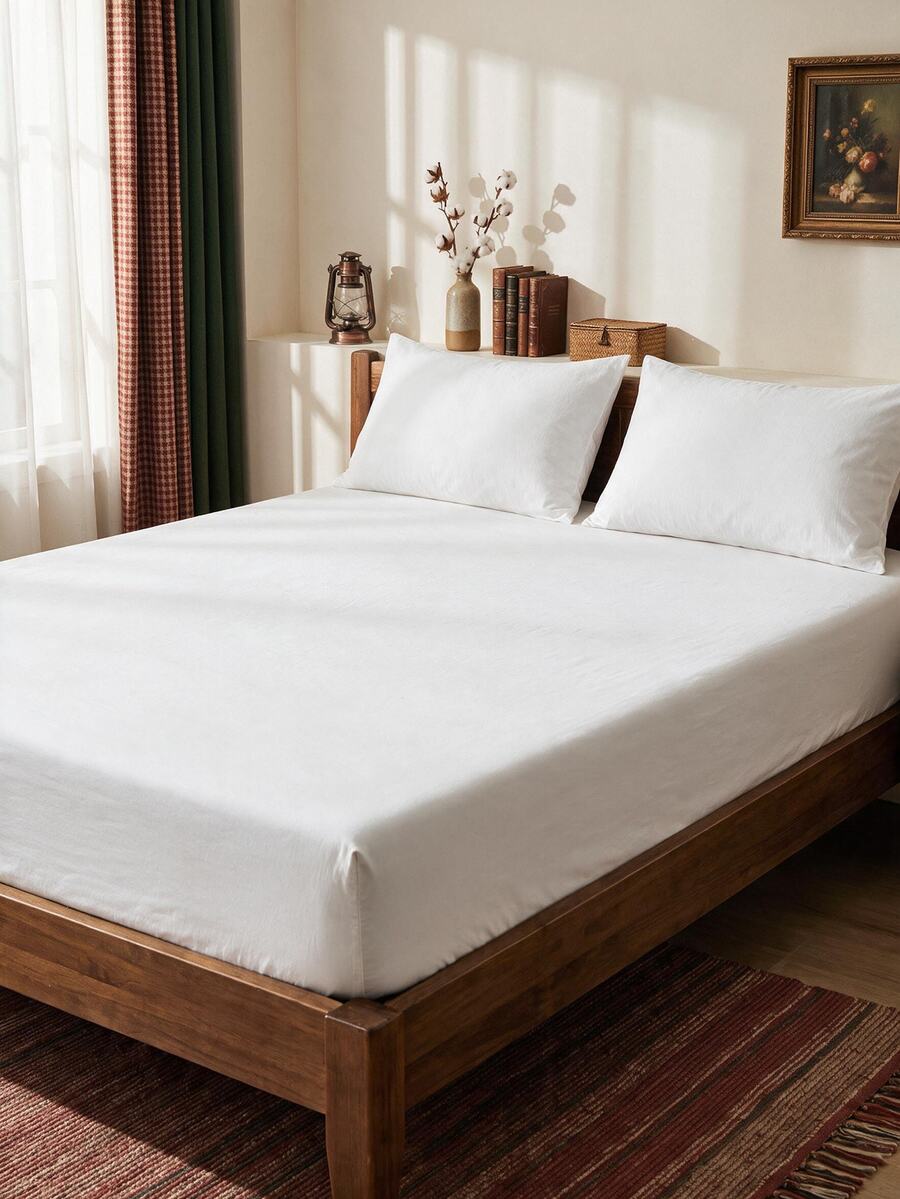 Plain Turkish Cotton Fitted Sheet - Single & Double Soft Touch Breathable 100*200 -- 160*200 - White - View 1