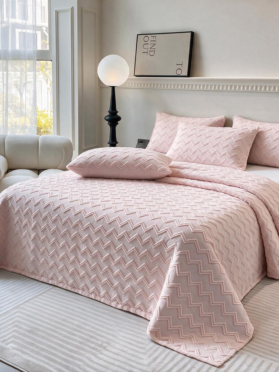 Made In Turkey Bedspread Set With Pillowcases Soft Touch Bed Cover - Pink - View 1