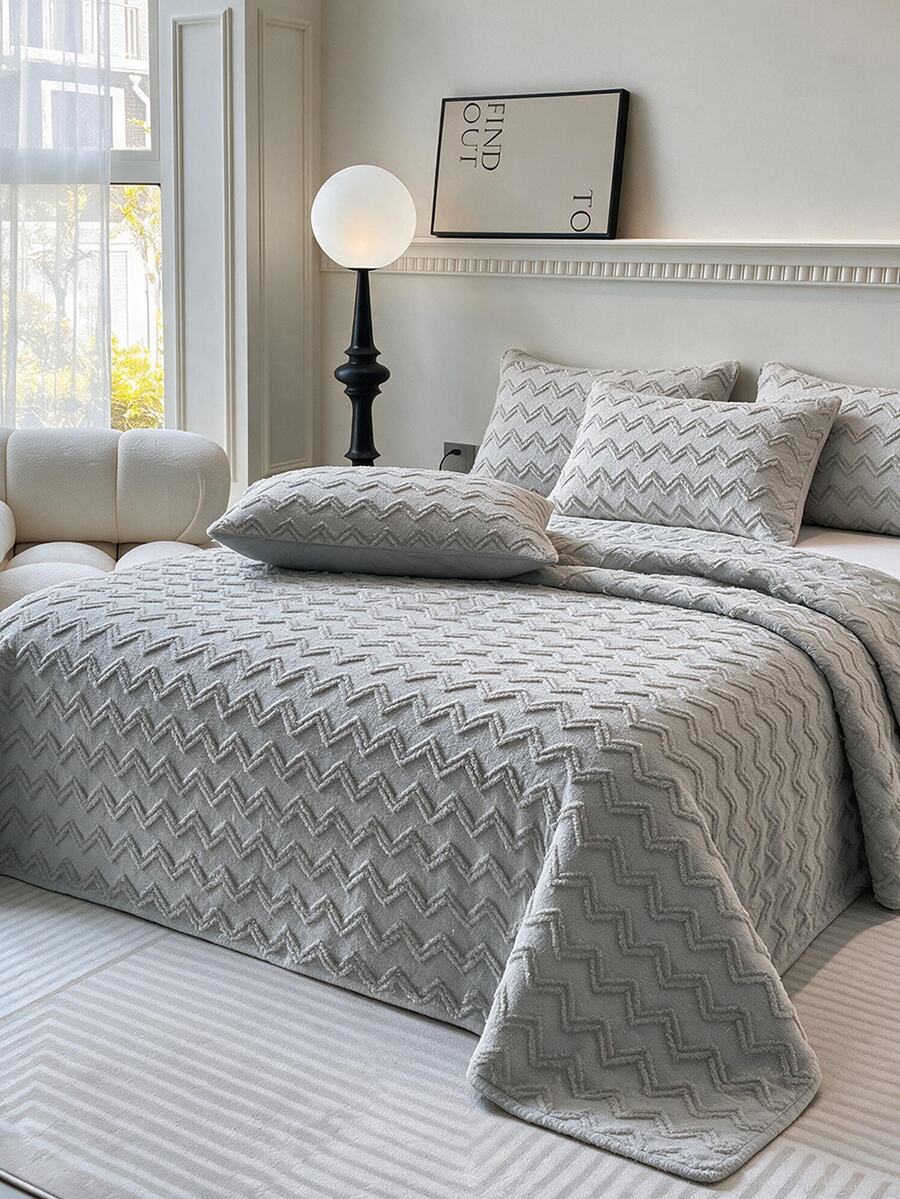 Made In Turkey Bedspread Set With Pillowcases Soft Touch Bed Cover - Light Grey - View 1