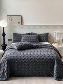 Made In Turkey Bedspread Set With Pillowcases Soft Touch Bed Cover - Dark Grey - View 2